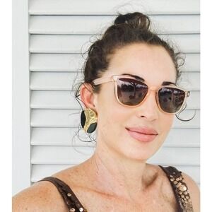 80s Statement Post Earrings VTG Mob Wife Black Glass Disk w/ Gold Enamel